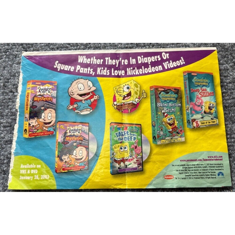 Nickelodeon Videos Magazine Ad 2003 Vintage SpongeBob Rugrats Womens Day Y2K
